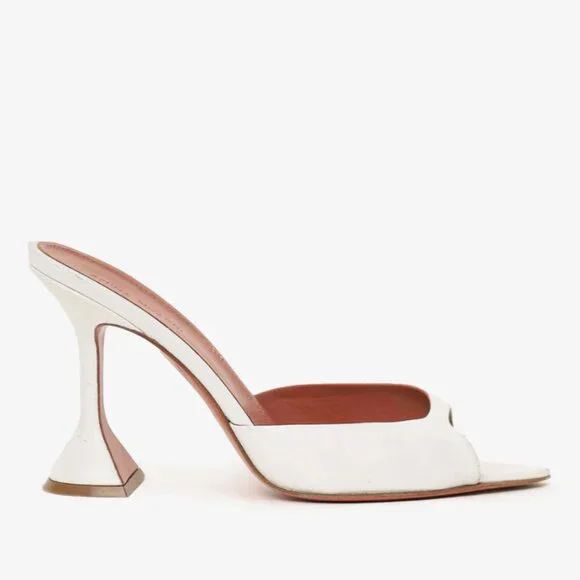 Amina Muaddi White Pointed Heel Patent Leather Mules Sandal Block Heels Wedding - Picture 2 of 12